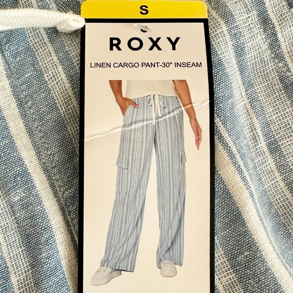Roxy Women's Linen Blend Cargo Pant Size S Blue Cottagecore Coastal Boho Beach - Picture 13 of 15